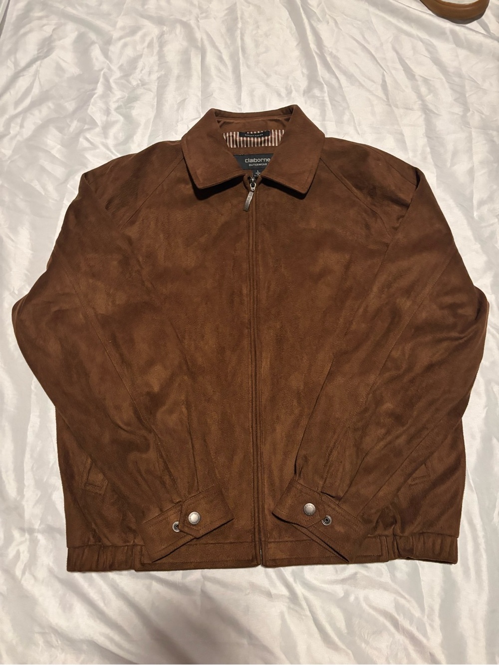 Claiborne Brown Sueded Finish Zip Bomber Jacket